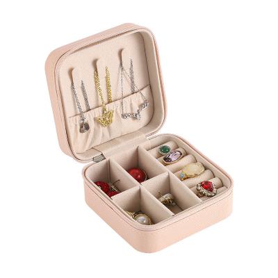 China Simple Mini Jewelry Organizer Display Travel Jewelry Zipper Case Boxes Earrings Necklace Ring Portable Jewelry Box Leather Storage for sale