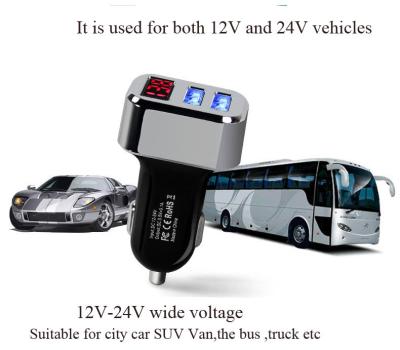 China 3.1A dual usb car charger with led display factory for sale