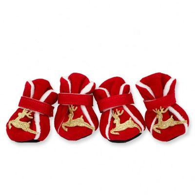 China 2021 Viable Hot Sale New Year Holiday Red Dog Shoes Autumn Winter Anti-Drop Christmas Dog Pet Shoes Booties Wholesale for sale