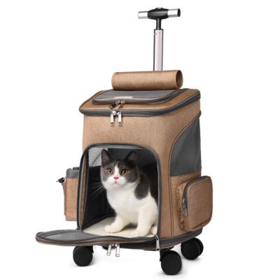 China Breathable Pet Rolling Wheel Crate Travel Luggage Bag Trolley Pet Carrier for Dog and Cat for sale