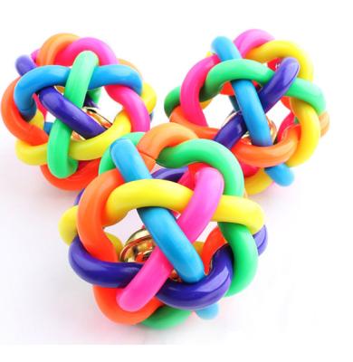 China Dog Playing Chewing Dog Teeth Chew Toys Colorful Woven Balls Bell Ball Healthy Toy for sale