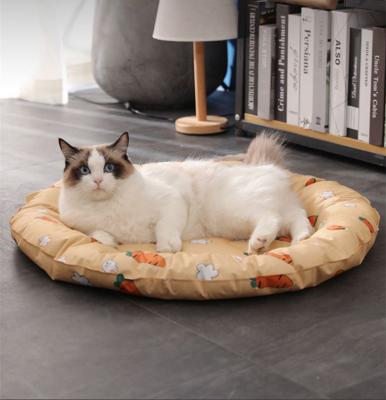 China 2021 Viable New Summer Round Printing Pet Cooling Cool Dog Cat Cushion Mat Waterproof Gel Sleeping Mat for sale