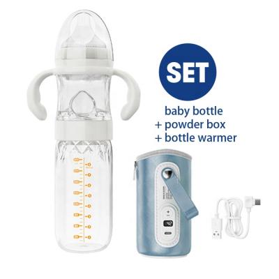 China BPA Free Travel Outdoor USB Night Warmer Heat Preservation 3 in 1 Glass Milk Bottle Set for Newborn Baby Girls Infant for sale