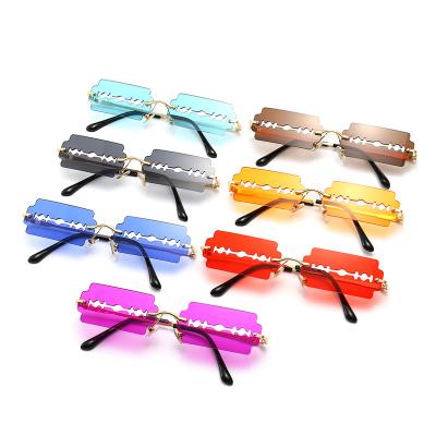 China Newest 2020 unique small square rimless sunglasses fashion durable sunglasses shades for sale