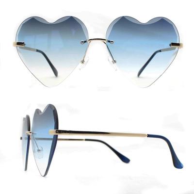 China Fashion Sunglasses Factory Price Custom Logo Diamond Cut Bevel Edge Rimless Heart Shape Sunglasses for sale