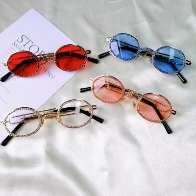 China High quality metal fram fashion sunglasses gold rhinestone oval sunglasses retro for women for sale