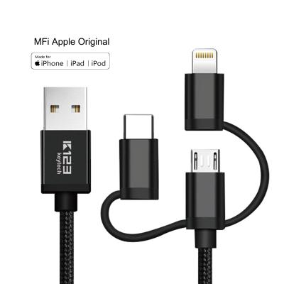 China Hot Selling Mobile Phone Nylon Braided 3 in 1 USB Cable Fast Charger for iPhone Android Mico Multi Use Data High Speed ​​Sync 3 in 1 USB Cable for sale