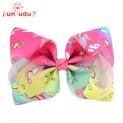 China Simple concise women's Amazon hair band sells American and European children's rainbow cartoon unicorn bow hair clip party hair accessories for sale