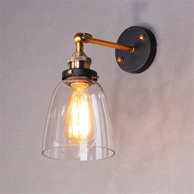 China Industrial Hot Selling Retro Iron Art Iron Bedroom Living Room Hallway Hotel Indoor Bell Type Stairs Glass Nordic Wall Lamp for sale