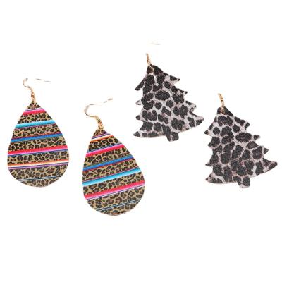 China New Women's Drop-shaped Leather Earrings Leopard Print Double-Sided Leather Earrings European and American Christmas Tassel Earrings for sale