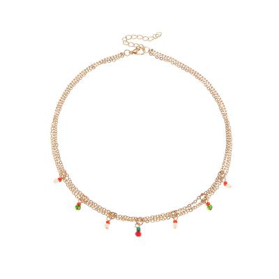 China European Women And American Simple Geometric Chain Necklace Metal Jewelry Holiday Rice Bead Christmas Handmade Necklace for sale