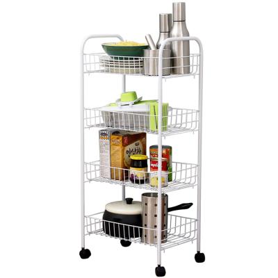 China Modern Simplicity Kitchen Shelf Floor Type Movable Multilayer Bathroom Slotted Storage Trolley Living Room Rack With Wheels for sale