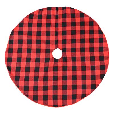 China Christmas New Product Christmas Decoration Red And Black Lattice Christmas Tree Skirt Christmas Tree Dress Apron 90cm Tree Bottom for sale