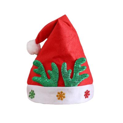 China 2022 New Antlers Christmas Ornaments Christmas Ornaments Adult Christmas Hats Red Velvet Gold Christmas Hats for sale