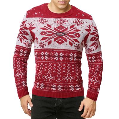 China 2021 autumn and winter new men's Christmas deer contrast sweater fashion round neck sweater S for sale