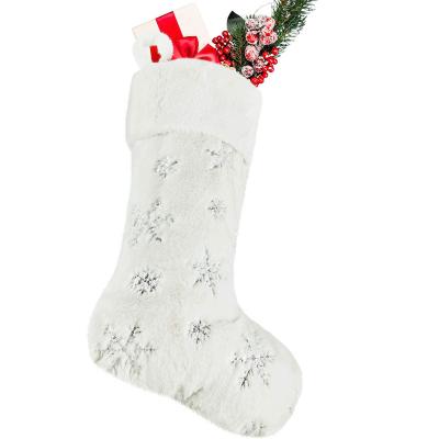 China Polyester 2021 New Christmas Decorations Plush Beads Embroidered Snowflake Christmas Socks Embroidered Christmas Socks Gift Bag for sale