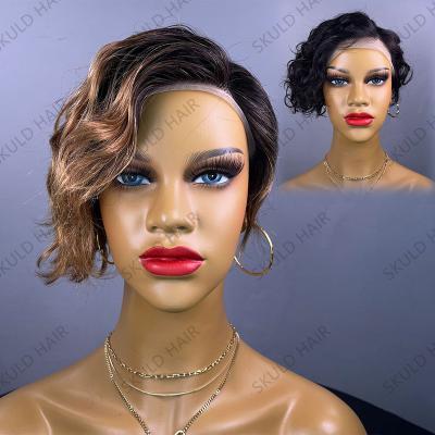 China Brazilian Skuld Pixie Cut Human Hair Wigs Pixie Cut Colored Short Wigs Lace Front Wig For Black Women Wholesale for sale