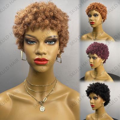 China Fashion Hair Skuld Short Pixie Cut Human Hair Afro Kinky Curly Wigs For Black Women for sale