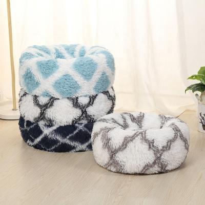 China Viable Manufacturer Wholesale Soft Plush Dog Cat Donut Warm Beds Tie-Dye Color Fluffy Dog Sofa for sale