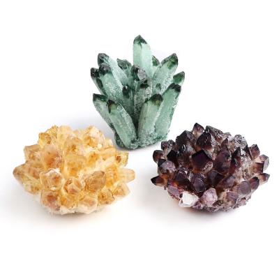 China High Quality Natural Artificial China Vug Gray/White/Yellow/Green Crafts Crystal Cluster Healing Stones Decoration Home Specimen for sale