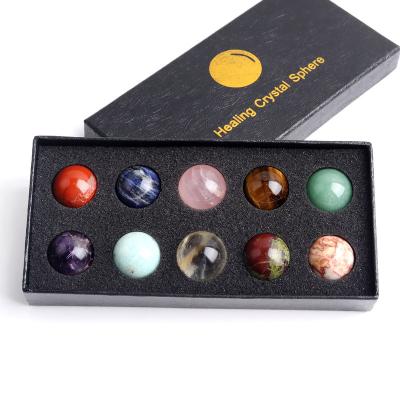 China Natural Polished China 10pcs Crystal Spheres Gemstones Healing Stones 25mm Balls Gift Box For Energy Reiki Home Decor for sale