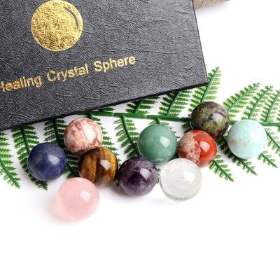 China China 10pcs Natural Gemstones 25mm Spheres Gift Box Crystal Balls Healing Stones Polished For Energy Reiki Home Decor for sale