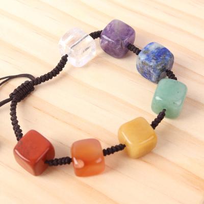 China China Natural Stone Cube Crystals Universe Yoga Beads Adjustable 7 Chakra Bracelet Healing For Women Men Jewelry for sale