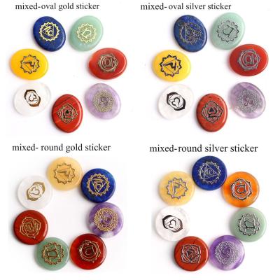 China Silver Chakra Natural Gold Europe Oval Seven Sticker Crystal Various Healing Stones Round Silver Rune Sets With Bag For Gifts for sale