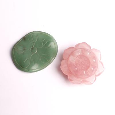 China China Natural Crystal Rose Quartz Lotus Flower With Green Aventurine Leaf Burner Candle Holder For Decoration for sale