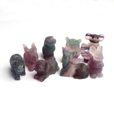 China Beautiful China Healing Crystal Mineral Specimen Rainbow Fluorite Rabbit Cut Crafts For Home Decoration for sale