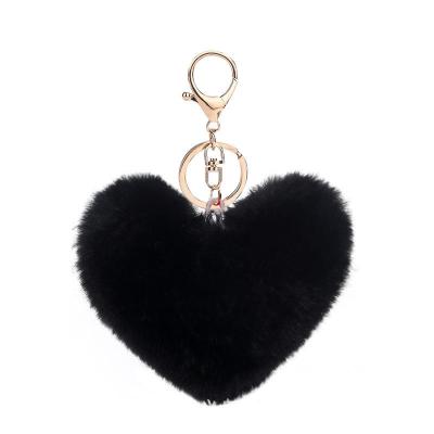 China 2022 Factory Promotion Souvenir Gifts Multi Colors Love Peach Heart Wool Ball Key Chain For Hanging On Women's Bag for sale