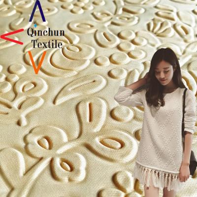 China Anti-Static Customized 3D Embossed Polyester Flower Design Strong Stretch Fabric for sale