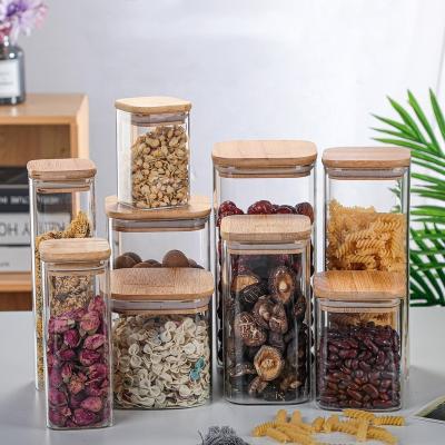 China Wholesale Kitchen Bamboo Borosilicate Glass Heatable Factory Produced Food Storage Jar for sale