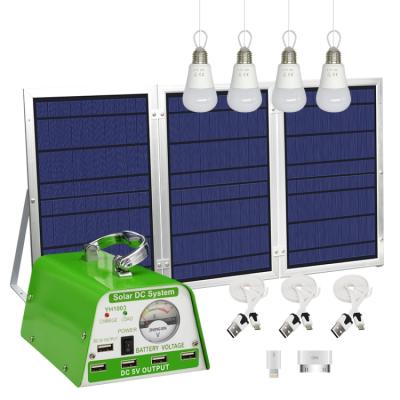 China 30W Portable Home Power Station with Solar Panel and 4 LED Bulbs Camping Lights with Battery USB DC Outlets for Outdoor Camping for sale