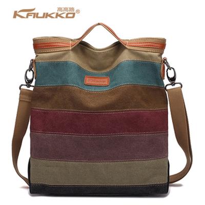 China Vintage KAUKKO Women Multi Color Canvas Striped Cross Body Bags Fashion Satchel Bags College Canvas Tote Handbags for sale