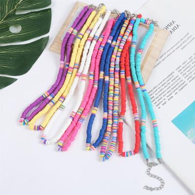 China Bohemian Wholesale 6mm Colorful Pottery Scarf Bohemian Soft Jewelry For Women Girls Beach Boho Clay Necklace Soft Summer for sale