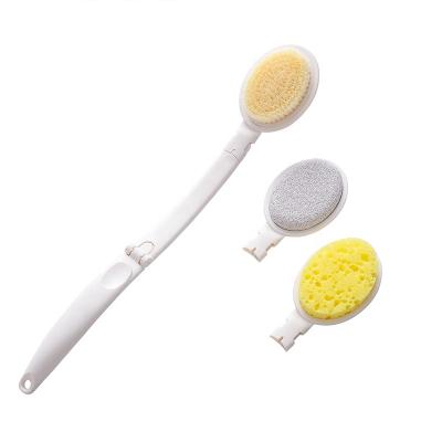 China Long Handle 3 in 1 Bath Body Shower Set Brush with Brush Sponge Pumice Head with Bendable and Long Handle for sale