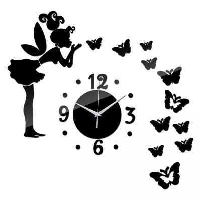 China Antique Style Modern Home Decoration Living Room 3D Butterfly DIY Stickers Acrylic Creative Clock for sale