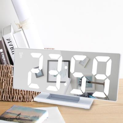 China Minimalist Creative Smart Mute Large Screen Makeup Mirror Digital Led Mirror Light Alarm Clock for sale