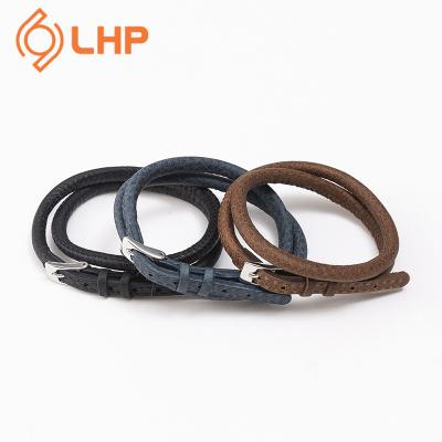 China Retro Long 6mm Trendy Fashion Blue Brown Round Leather Super Soft Black Stitching Men And Women Leather Bracelet for sale