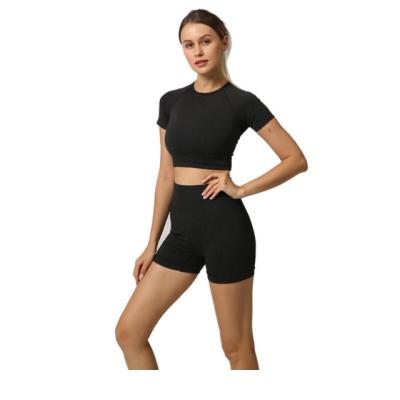 China Breathable Breathable Women Short Sleeve Yoga Set 2 Piece Vital Seamless Sport Suit Gym Clothes Fitness Crop Top Shirt High Waist Shorts Sportswear for sale