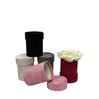 China Recyclable Mini Velvet Round Flower Box Round Package For Rose Floral Flower Packaging Gift Box for sale