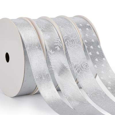 China Modern Luxury Tanning Silver Cake Boxes Custom Viable Polyester Ribbons With High Grade Gift Wrapping Baking Ribbon for sale