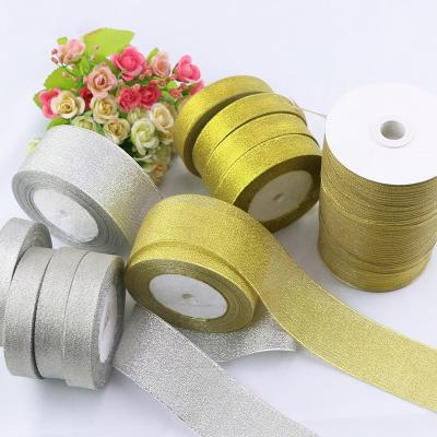 China Glitter Sustainable Gold And Silver Metallic Decorative Ribbon Velvet Glitter Gift Ribbon Grosgrain Satin Ribbon Custom for sale