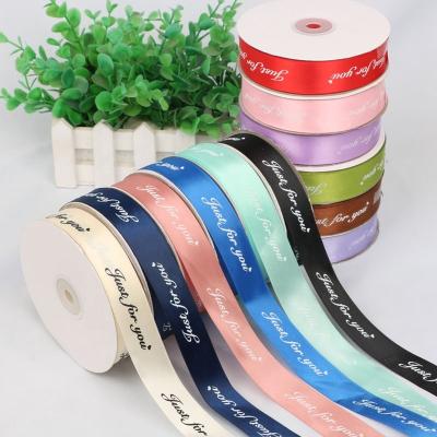 China White Ribbon Polyester Satin Gift Wrapping Ribbon Floral 25MM Custom Printed Custom Viable for sale