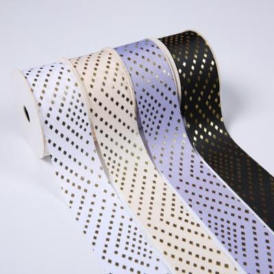 China Custom Printed High Tenacity Gold Foil Diamond Dots Double Face Grosgrain Ribbons For Flower Gift Wrapping for sale