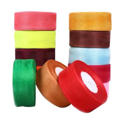 China 2.5cm Polyester Satin Organza Organza Silk Ribbon Flower Gift Wrapping Ribbon Custom for sale