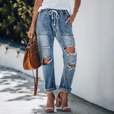 China 2021 Women's Casual Vibrant Denim Clearance Retro Straight Cut Viable Wide Leg Ripped Slim Jeans for sale