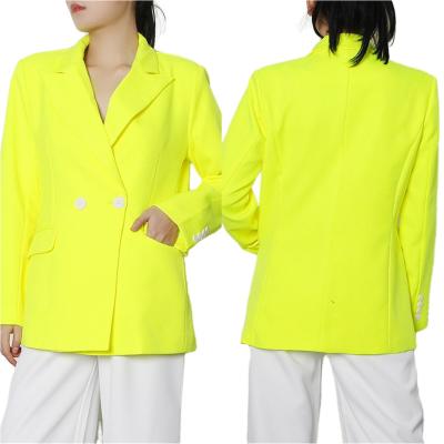 China Anti-wrinkle Design Sense Spring Fashion Drape Fluorescent Yellow Loose Straight Lapel Ladies Long Sleeve Blazer for sale