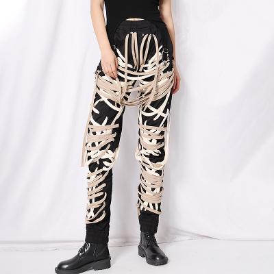 China Viable Custom Casual Black Gaiters Pants Fashion Sense Women's Multi-Layer Design Pockets Strap Niche Pants for sale